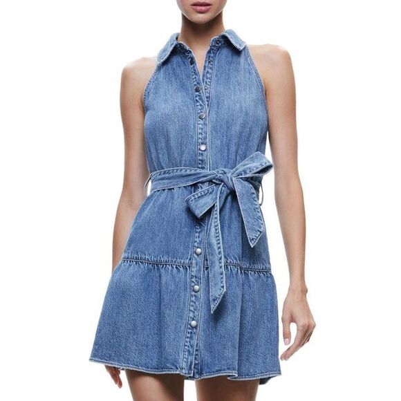 Alice + Olivia Women’s Miranda Denim Tie-Waist Minidress US 6 $375 - Picture 1 of 12
